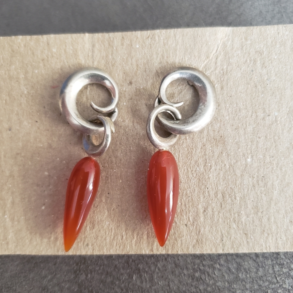 SOLD Ann King Luna Teardrop Unique Vintage Carnelian Dangle Earrings
